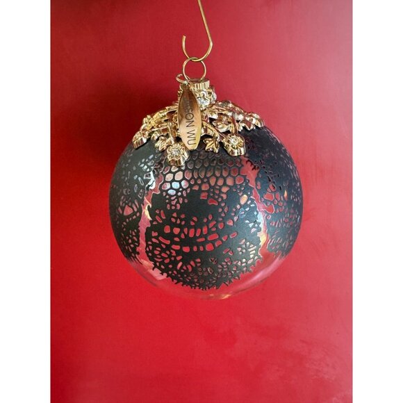 Jason Wu Large Glass Ornament Gold Rhinestone Trimmed Black Lace Designer Tag - Picture 6 of 9